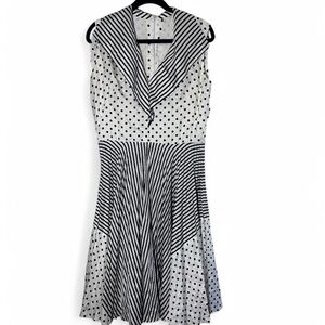 Vintage 80’s striped polkadot V neck sleeveless midi dress size M